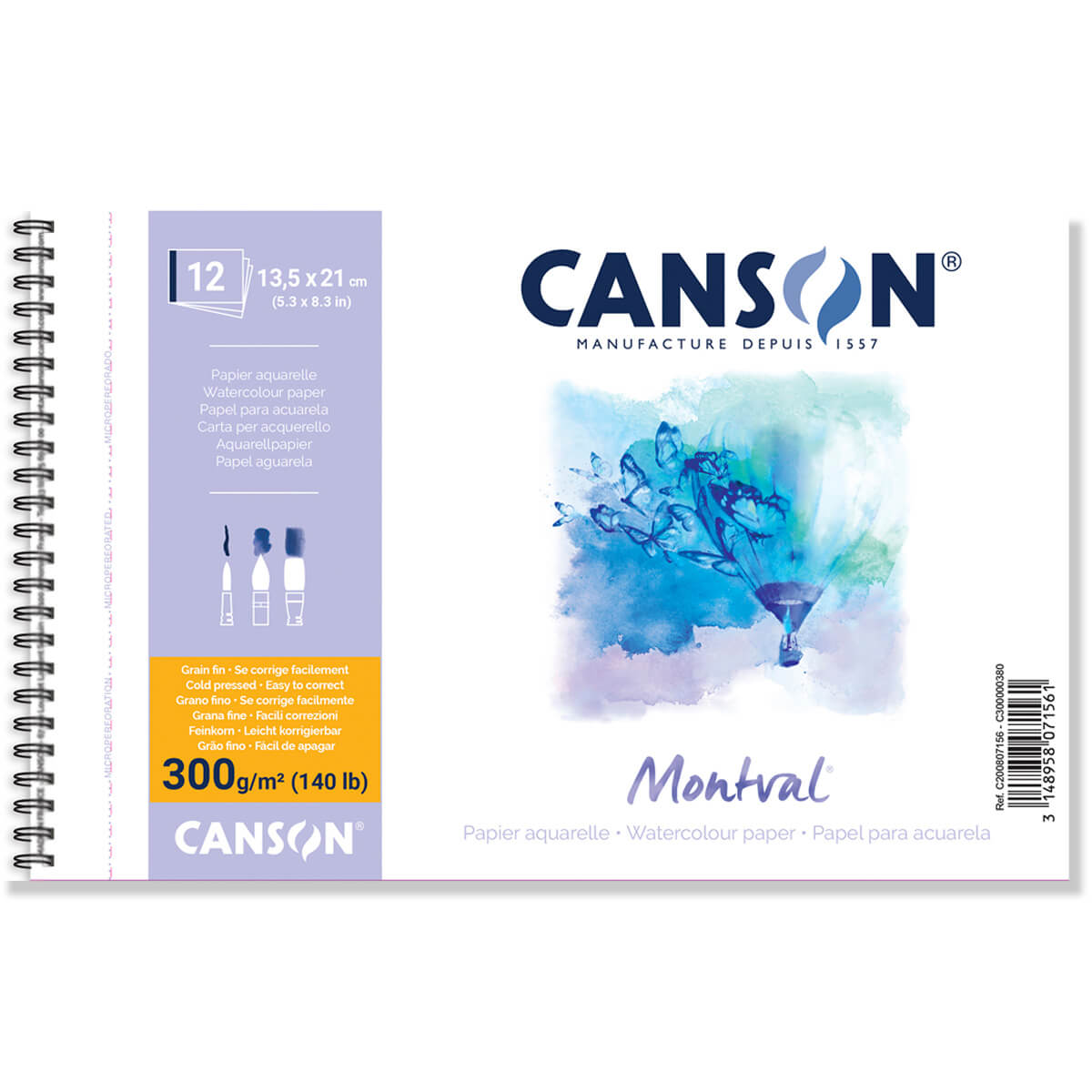 Bloco de Papel Para Aquarela Montval Canson A5 300g/m² Com Espiral